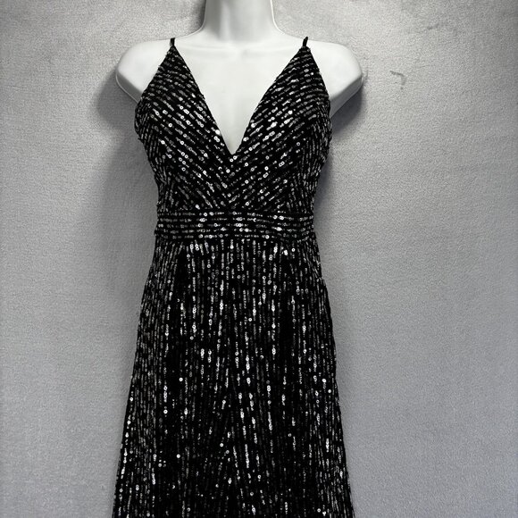 Emerald Sundae Silver Sequin Velvet Wide Leg Jumpsuit Womens XS Black Party - Picture 2 of 14